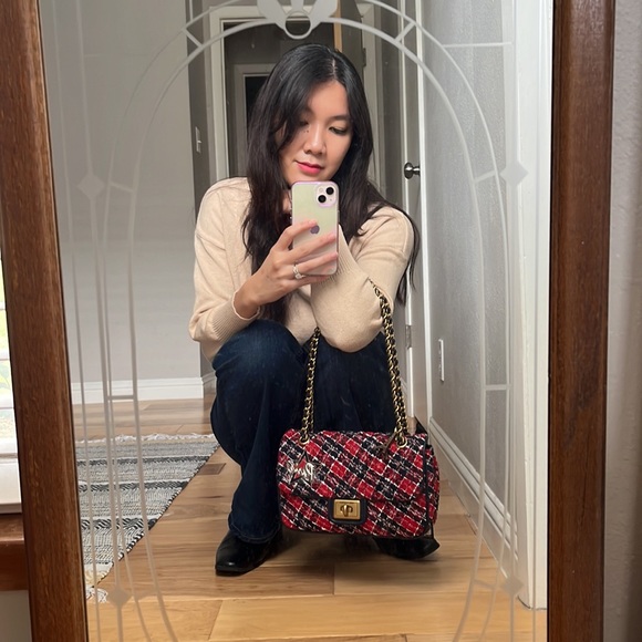 Karl Lagerfeld Paris Red/Navy Tweed Handbag - Picture 5 of 5